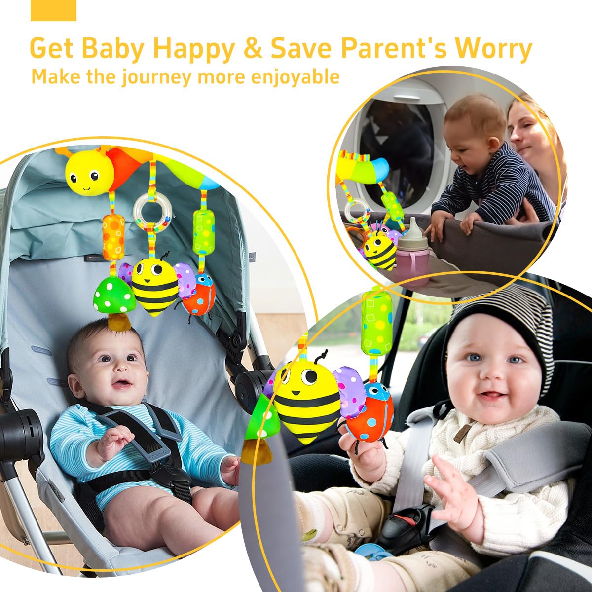 SNOWIE SOFT Baby Toys for 6 to 12 Months with Squeaky Device and Soft Plush Fabric | Hanging Sensory Crib and Stroller Toy