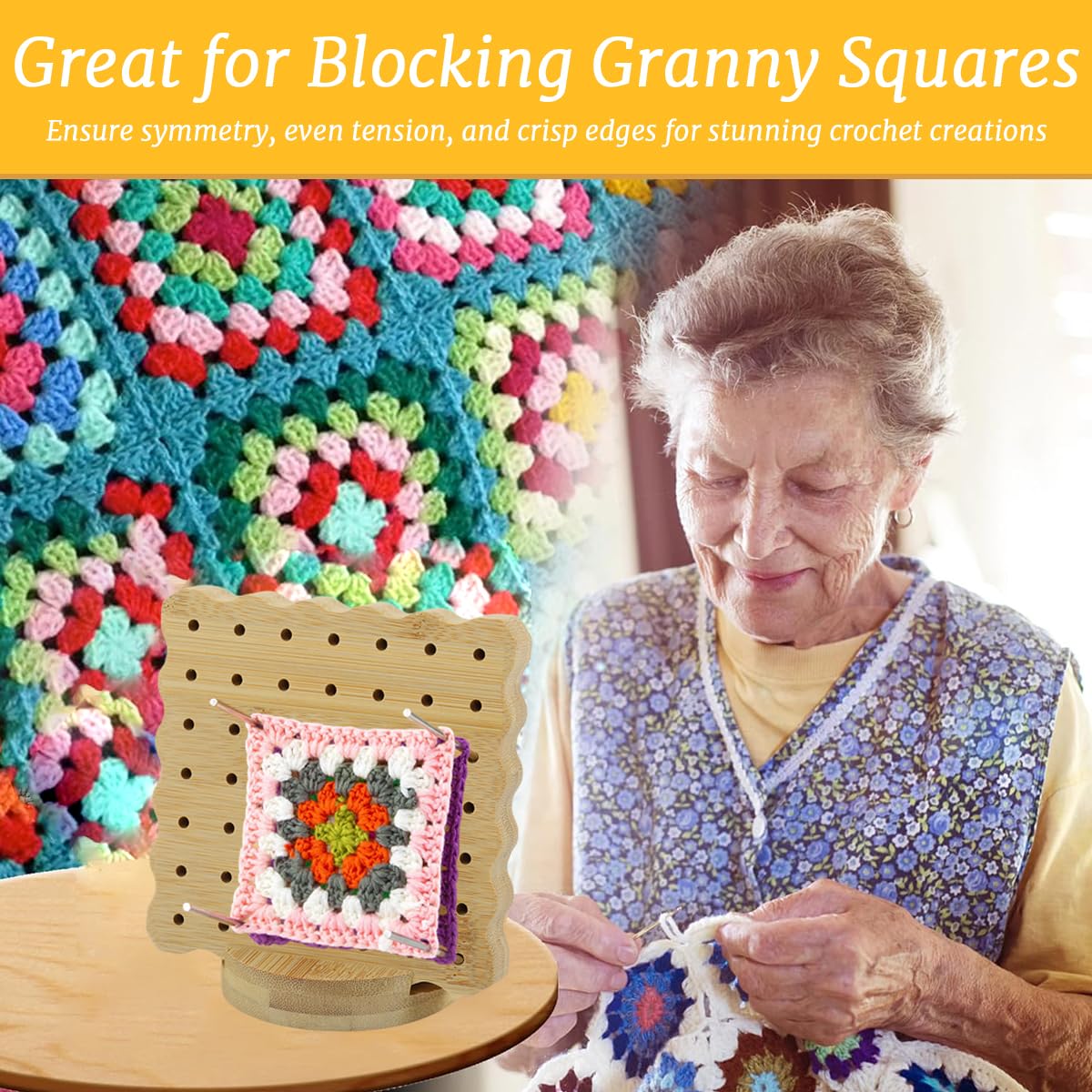 HASTHIP Crochet Blocking Board Set for Granny Squares with 4in Steel Pins and Yarn Needles
