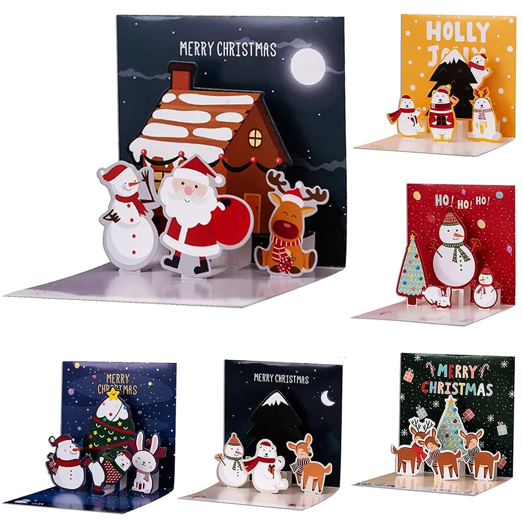 Venzina® 6 Pack 3D Christmas Greeting Card Gift Card Christmas Cards Pop Up Holiday cards Christmas Gifts