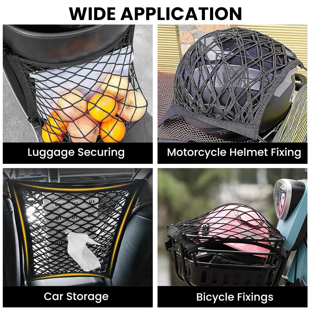 STHIRA Motorcycle Cargo Net for Bike Luggage 10x11 in with Quick Release Clasp and Double Layer Nylon Mesh