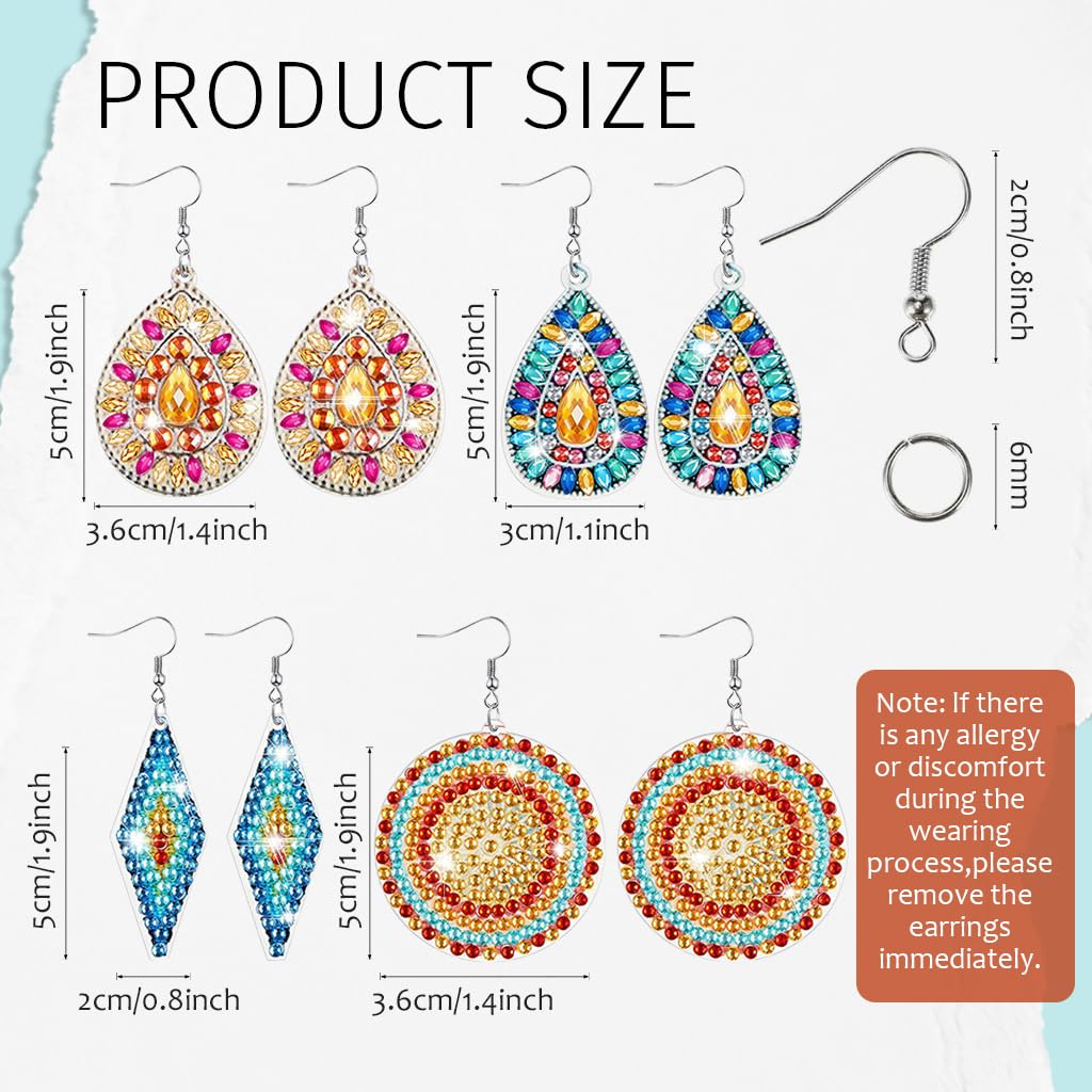 HASTHIP Diamond Painting Earrings Kit for Women with 4 Pairs Sparkling Fish Hook Designs | DIY Jewelry Gift Set