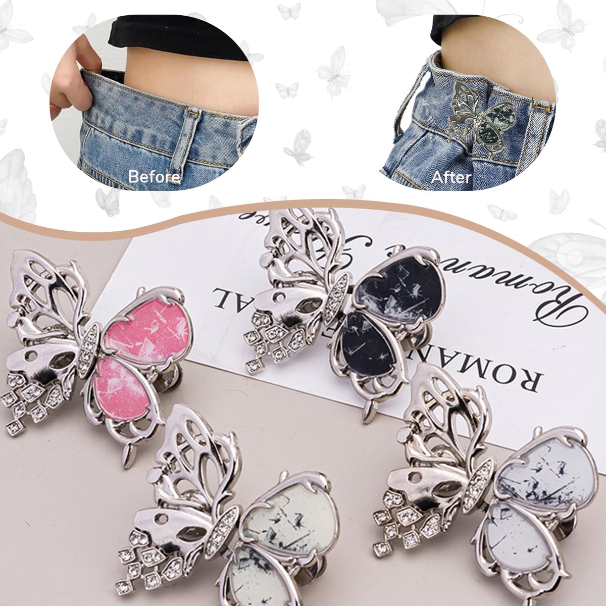 SANNIDHI Jeans Tightening Clips for Instant Waist Adjustment with Spring Lock | 4 Pairs Metal Pins for Women Skirts and Pants
