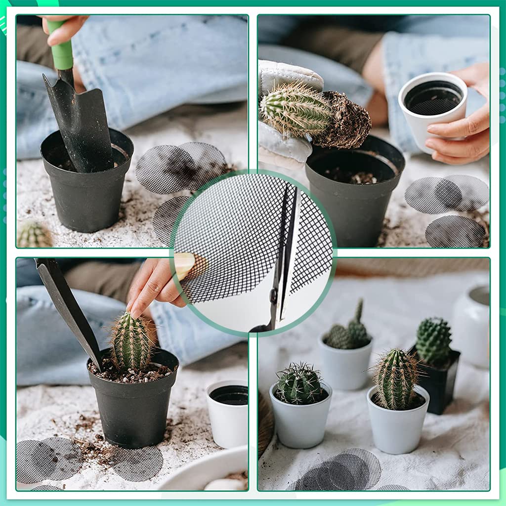 SNOWIE SOFT 50Pcs Flower Pot Hole Mesh Pad for Keep Soil from Flowing Away, 10cm Round Drainage Hole Screens for Bonsai Pot, Succulent & Table Top Planters