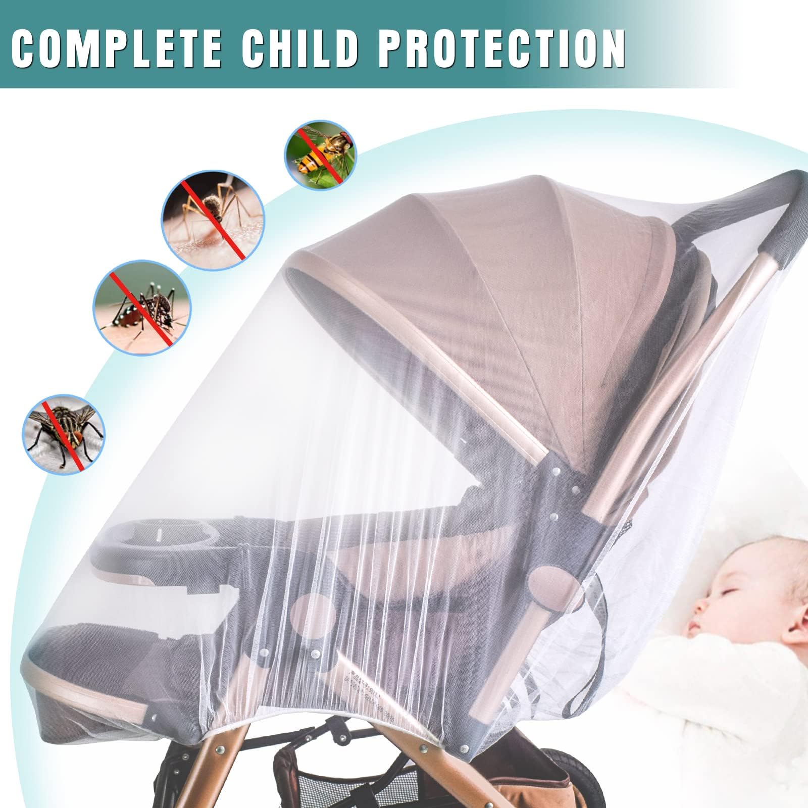 SNOWIE SOFT Mosquito Net for Stroller with Elastic Edge and 150cm Fit | Dacron Mesh Protection for Baby