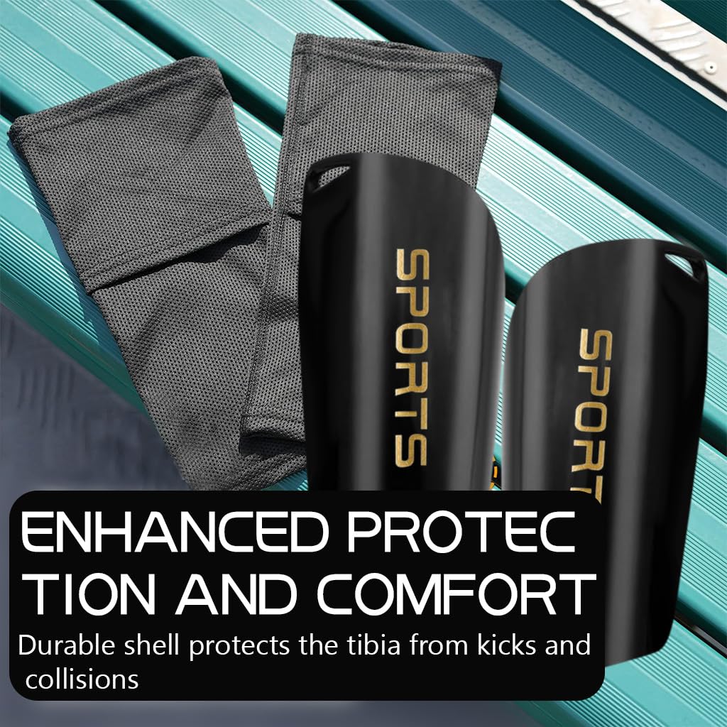 Proberos Football Shin Guards Set for Kids with EVA Cushioning and Breathable Sleeves | Soccer Rugby Hockey Use