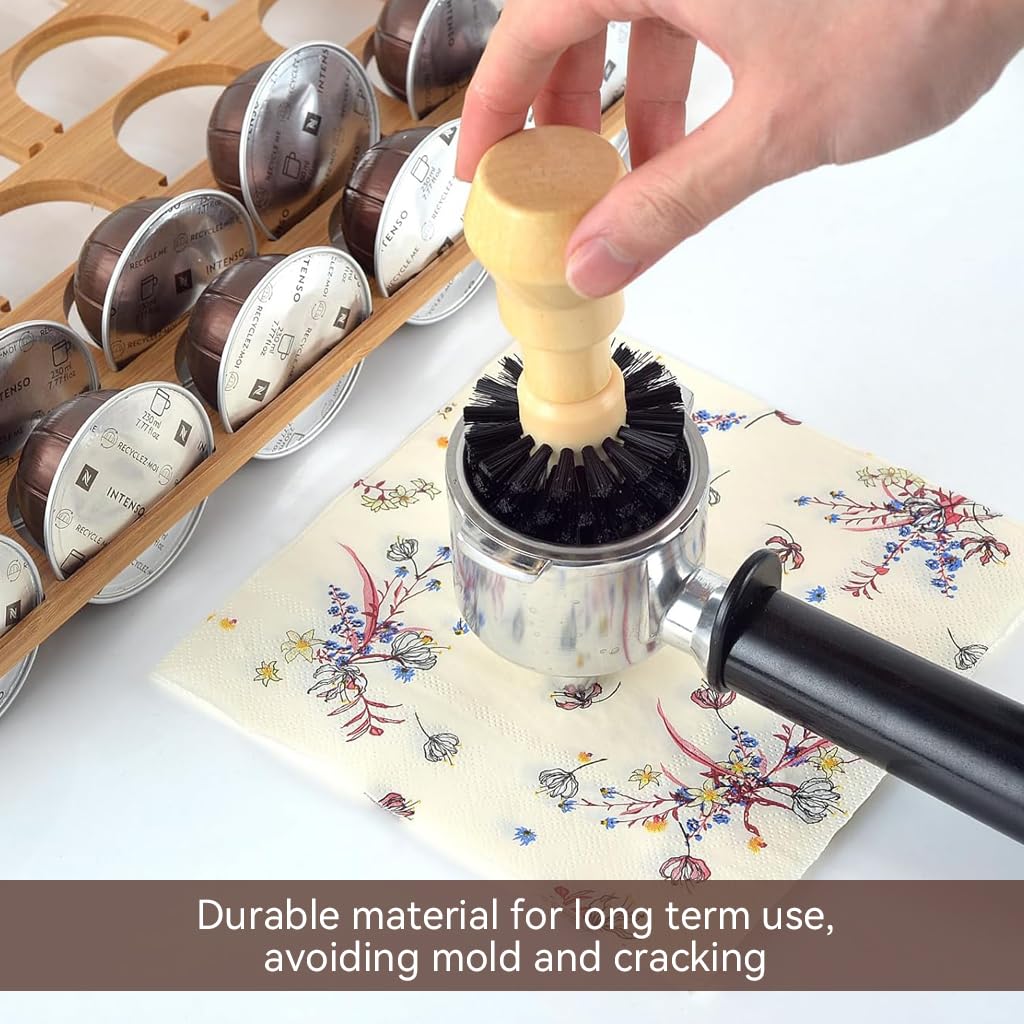 Supvox Portafilter Cleaning Brush for 51mm 54mm Baskets with 360 Degree Bristles and Wooden Handle