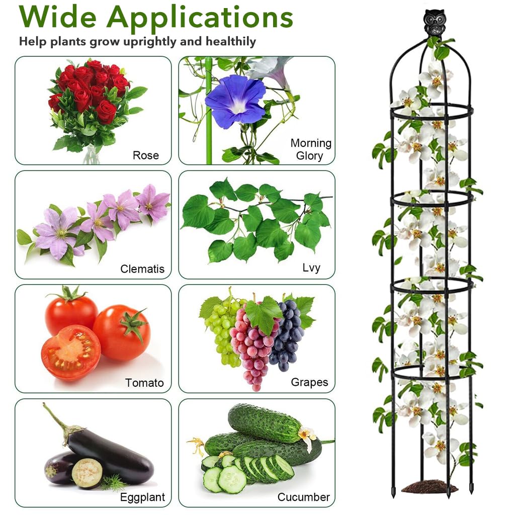 HASTHIP Climbing Trellis for Garden Plants with 145cm Obelisk Structure and Owl Topper | Decorative Support for Flowers and Ivy