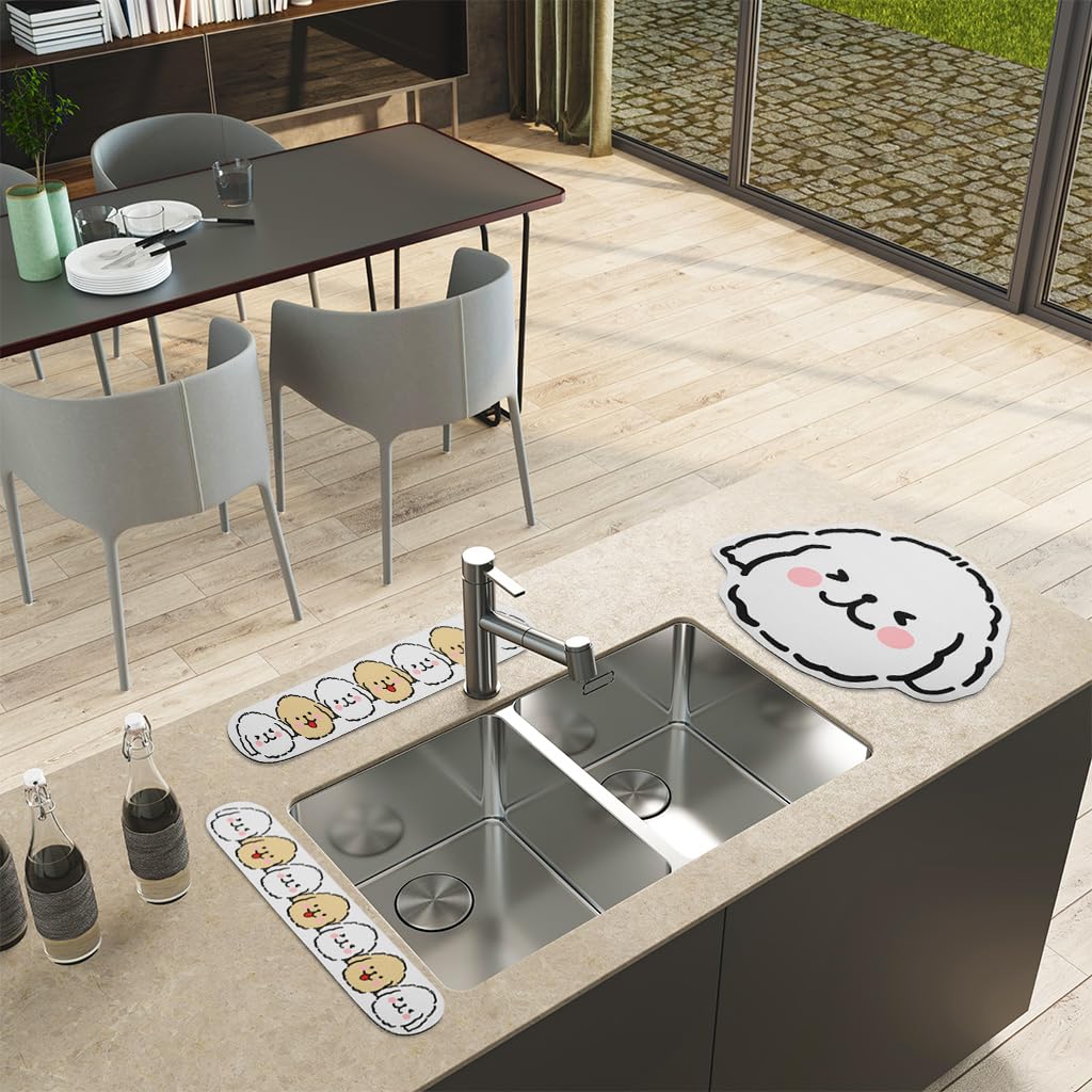 Supvox Kitchen Sink Faucet Water Retaining Pad Set with Diatom Mud Material 3pcs | Foldable and Easy Clean Splash Guard for Countertops