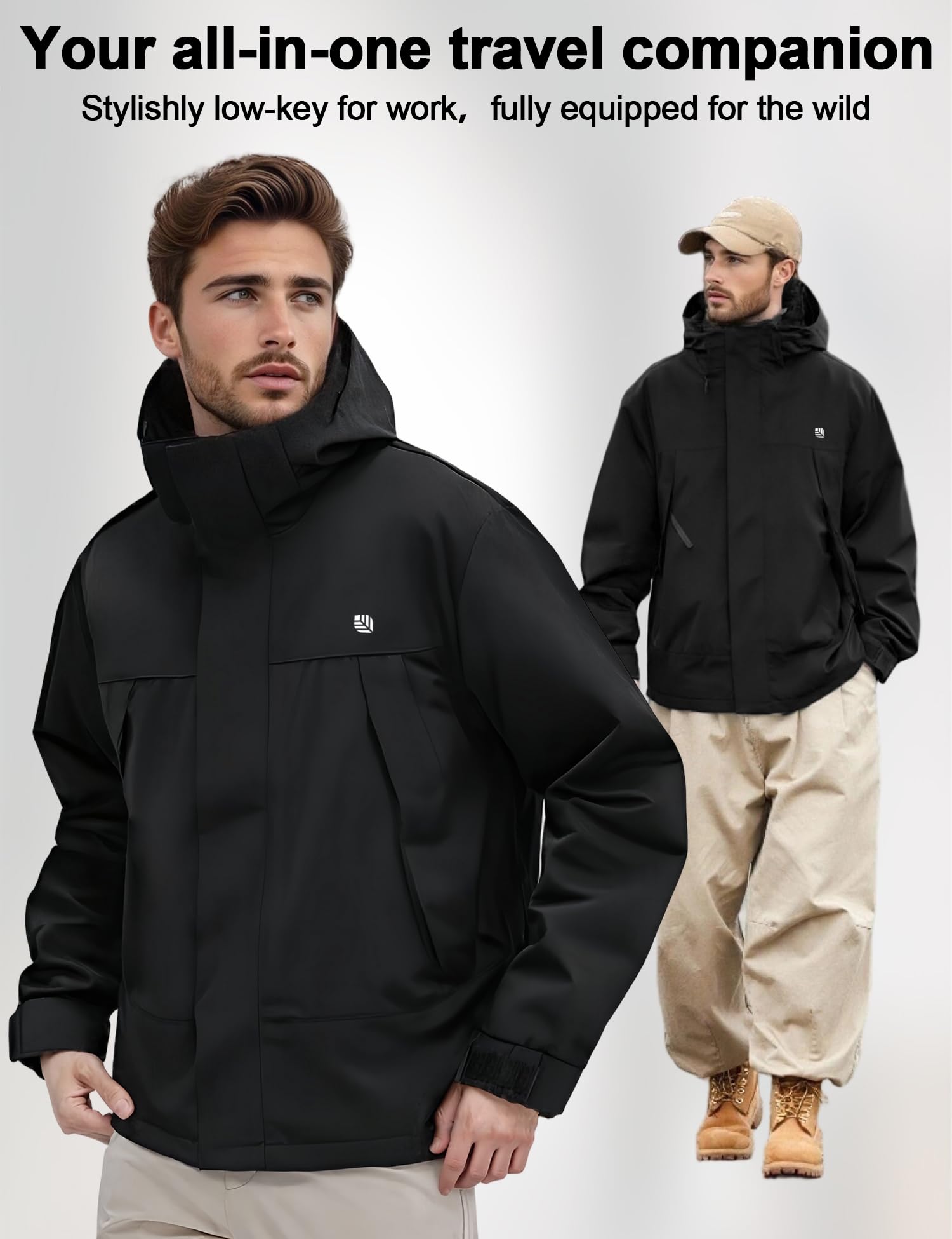 Venzina Men's Windproof Hiking Jacket for Trekking with Breathable Mesh Liner | Black-L