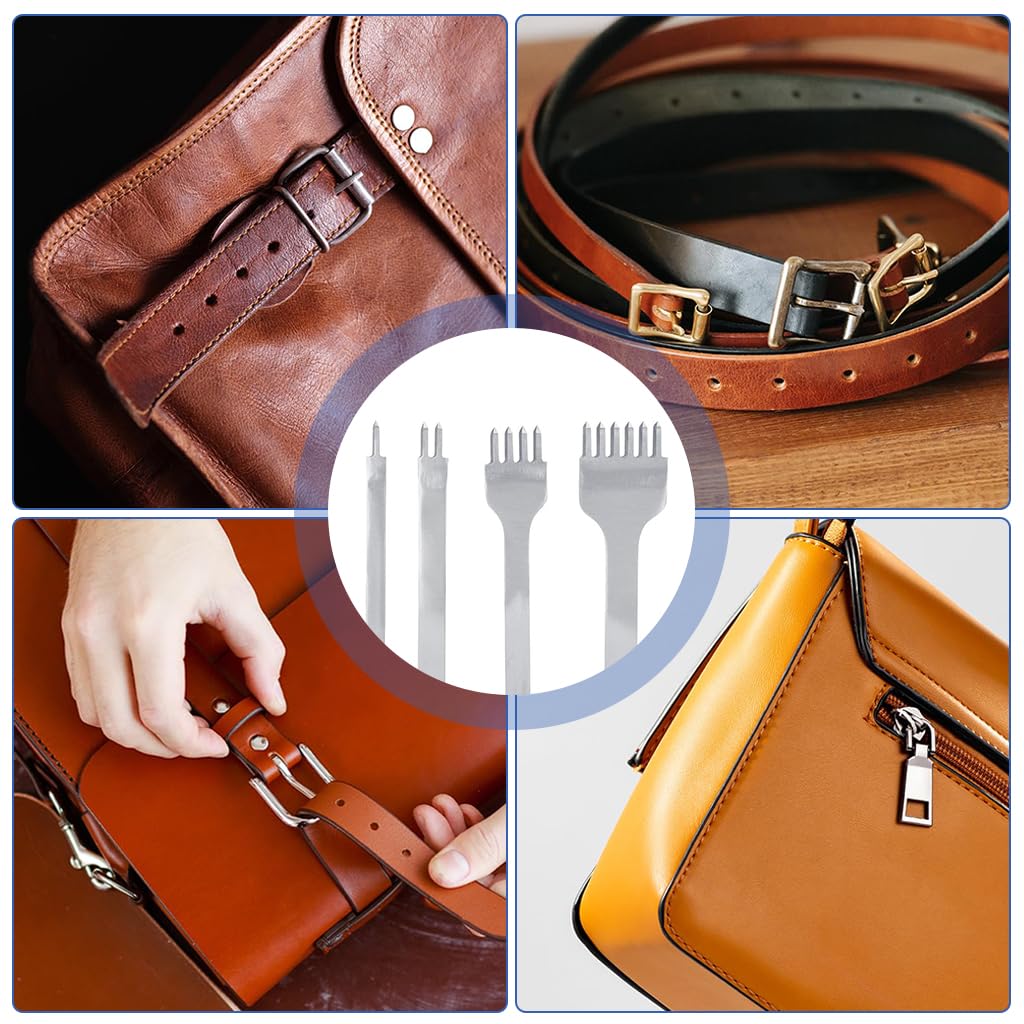 HASTHIP Leather Punches for DIY Leather Crafts featuring 4 Prong Sizes and Ergonomic Handle