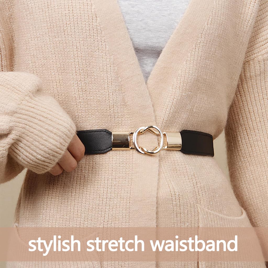 Zibuyu Elastic Womens Stretch Waist Belt with Alloy Buckle for Dresses and Pants | Black Fashion Accessory