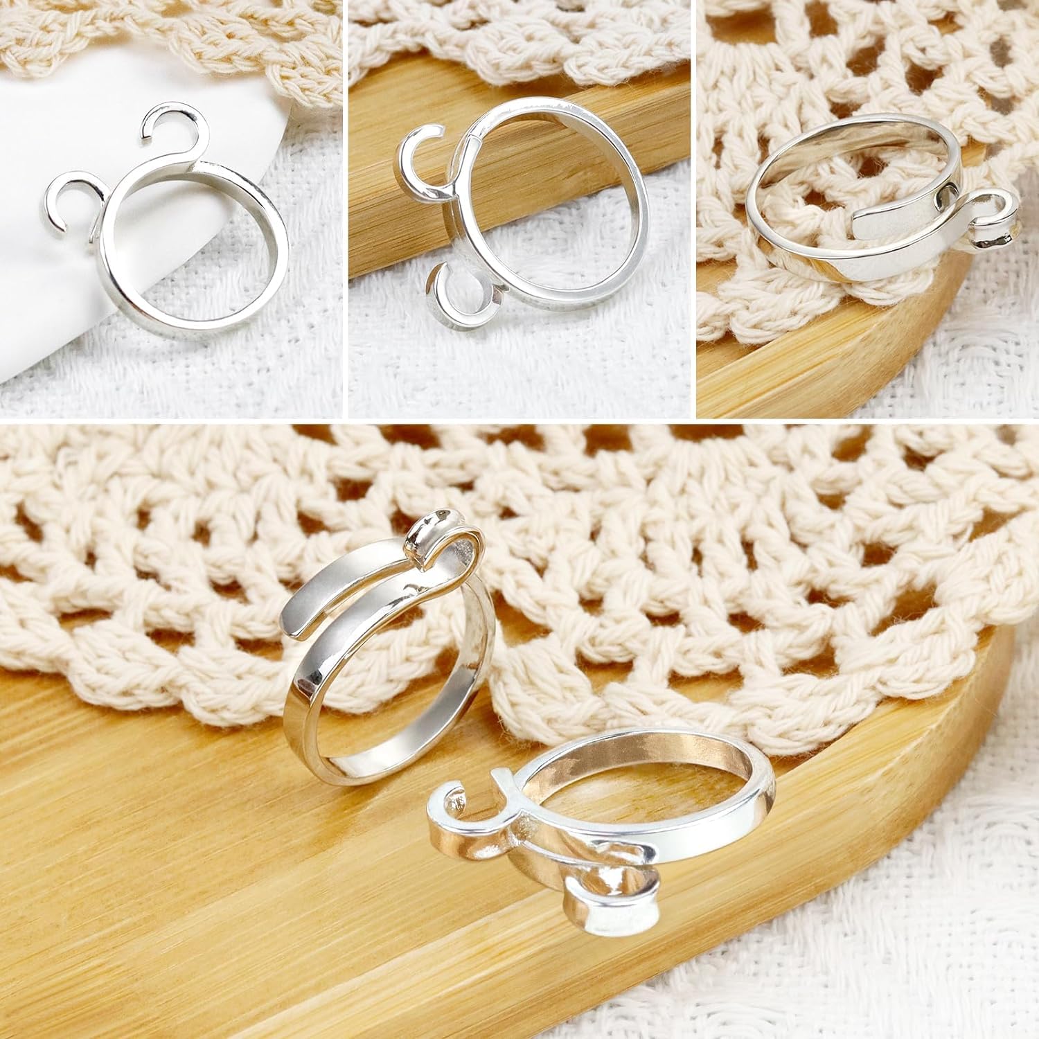 HASTHIP Adjustable Crochet Ring for Knitting with Open Design 4PCS | Fits 0.73–0.94 in Fingers