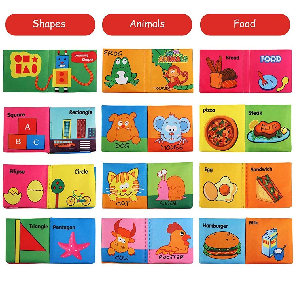 SNOWIE SOFT 6Pcs Cloth Books for Baby 6-12 Months Fun Themed Cloth Books Interactive Sensory Books Early Learning Educational Tools Travel Baby Quiet Book Busy Book Play Book Shower Gift