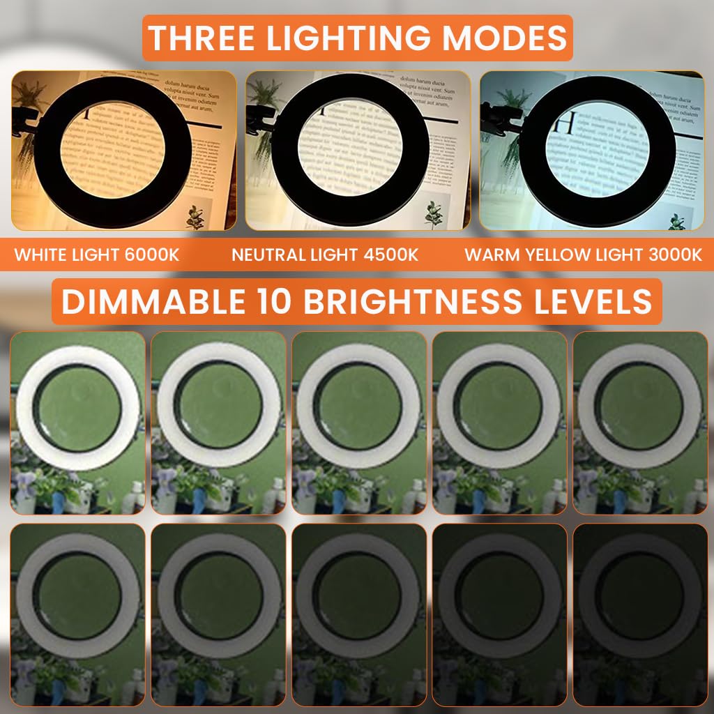 HASTHIP Desk LED Magnifier for Repairing and Reading with 15X Lens and Flexible Arm | 3-Color USB Lamp