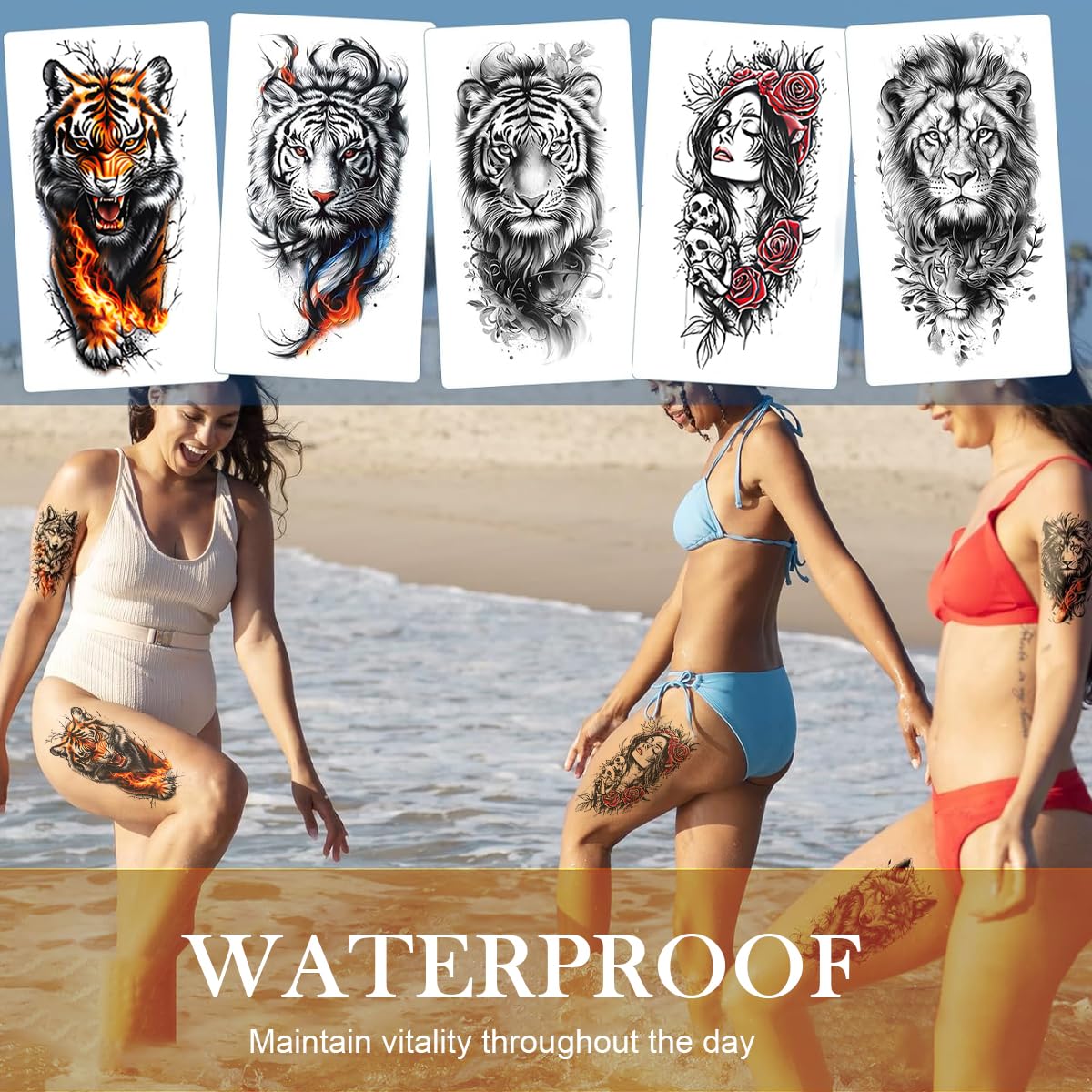 MAYCREATE Temporary Tattoo Stickers for Men with 34 Waterproof Sheets | Beast Arm Designs