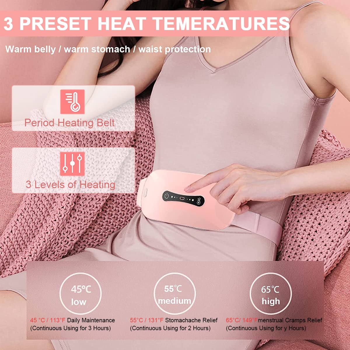 HANNEA Electric Cordless Heating Pad for Period Pain with 3 Heat Levels and Vibration | Rechargeable Belt for Women