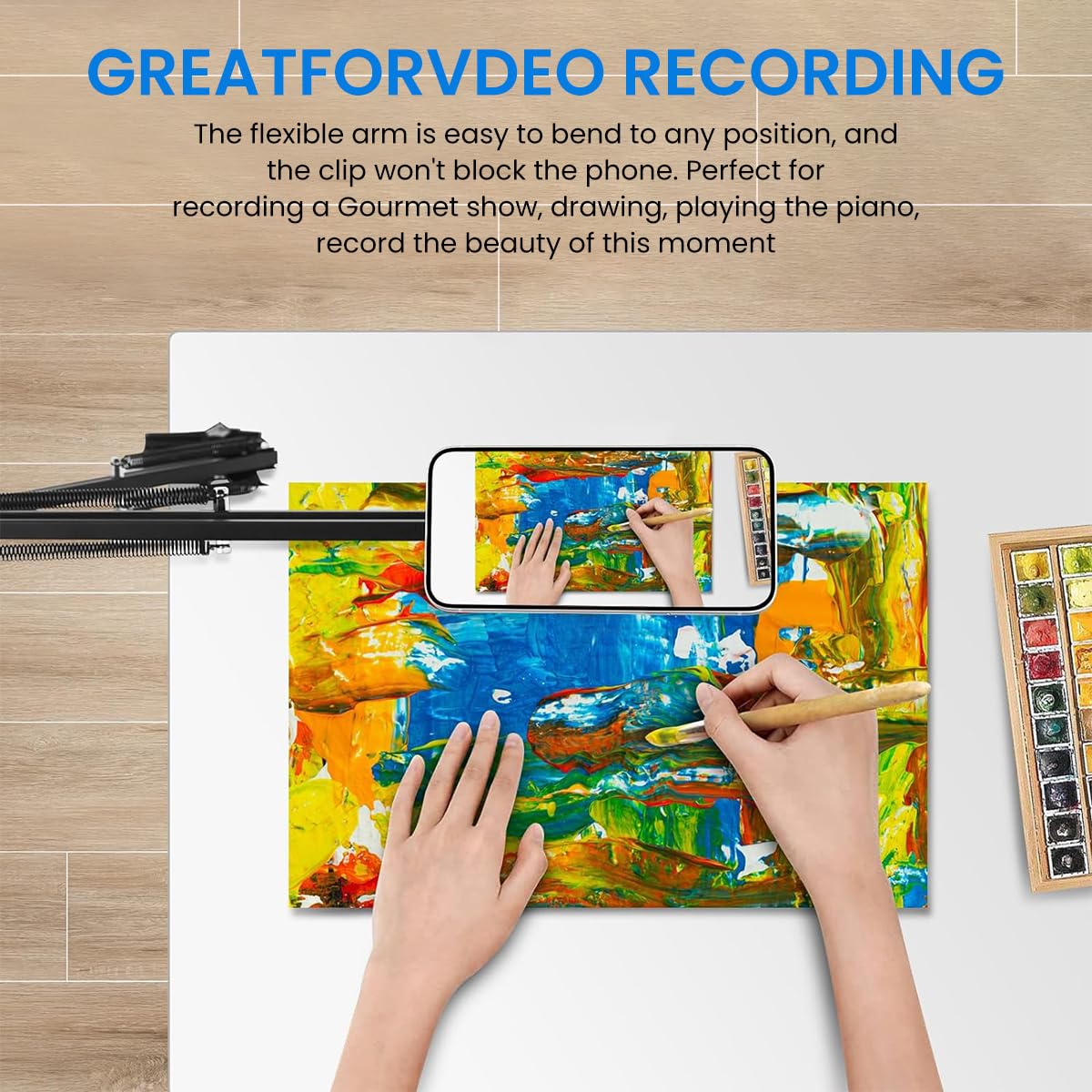 ZORBES Table Phone Holder for Livestream and Facetime with 360° Rotation and Screw Mount | Metal Clamp for Desks up to 2 in