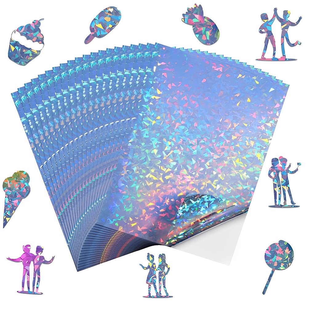 HASTHIP® Holographic Sheet Self Adhesive Vinyl Sticker Photo Paper, Printable Laser Printing Paper A4 Waterproof Strong Foil Adhesive Backed Holo Vinyl for Inkjet Laser Printer -20 Sheets