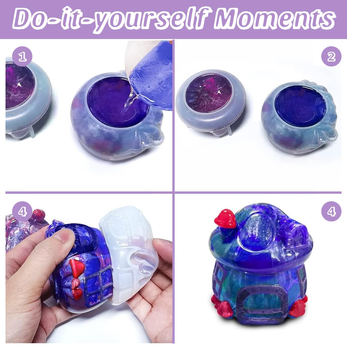 HASTHIP Silicone Resin Mold for DIY Mushroom House Jar with Lid featuring Roof Chimney Design