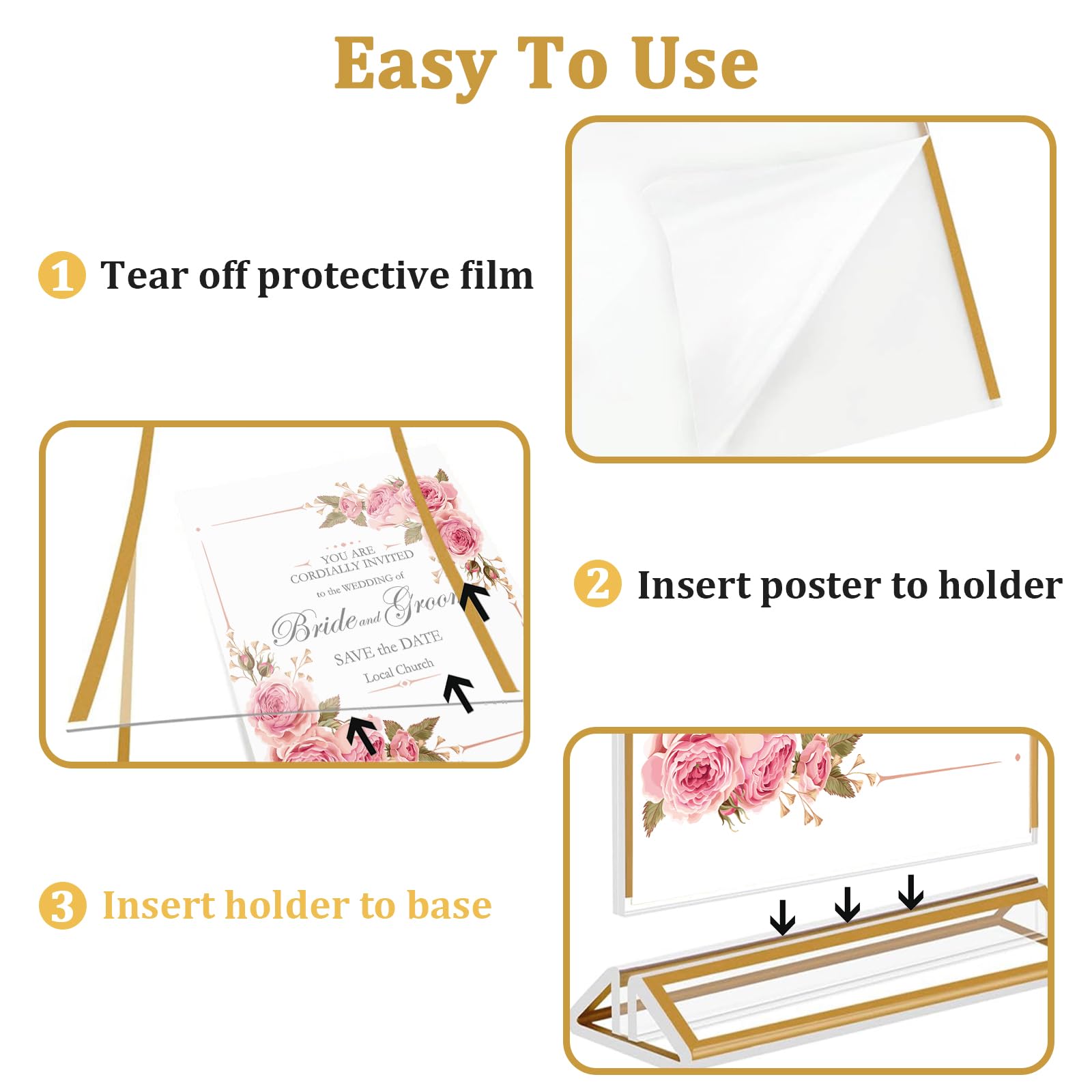 Climberty Acrylic Sign Holders for Table Menus with Stable Base 8pcs A4 Golden Frame | Clear Double Sided Display