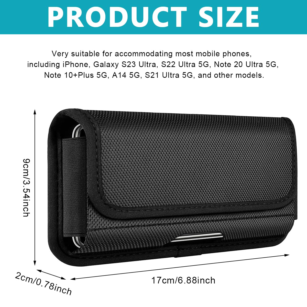 GUSTAVE Phone Holster for Galaxy S23 Ultra with Metal Clip and Magnet Closure | 6.69×3.14×0.7 in Nylon Case with Card Holder