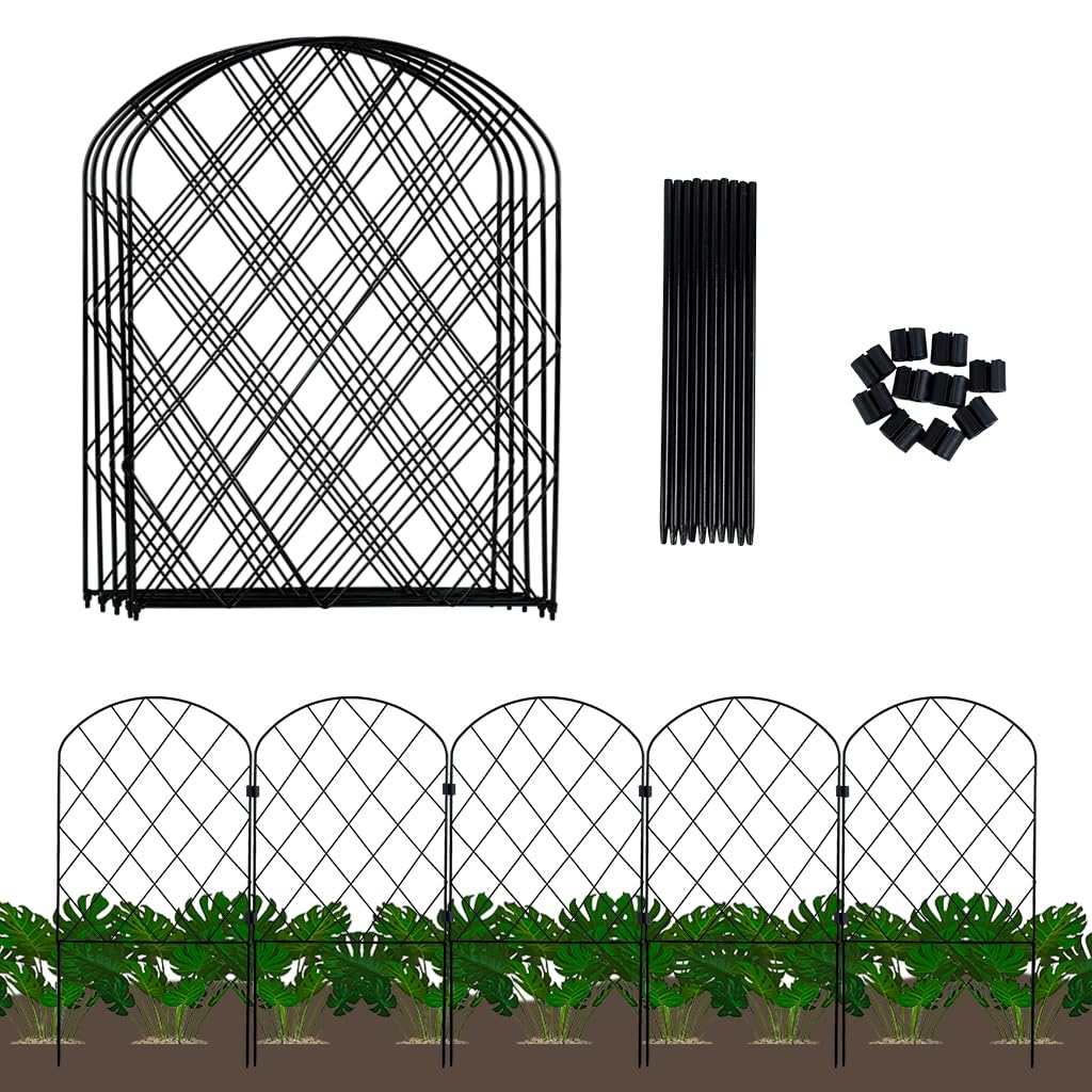 Supvox Metal Garden Fence for Outdoor Decoration with Semicircle Top | 5 Pack 33x43cm Panels