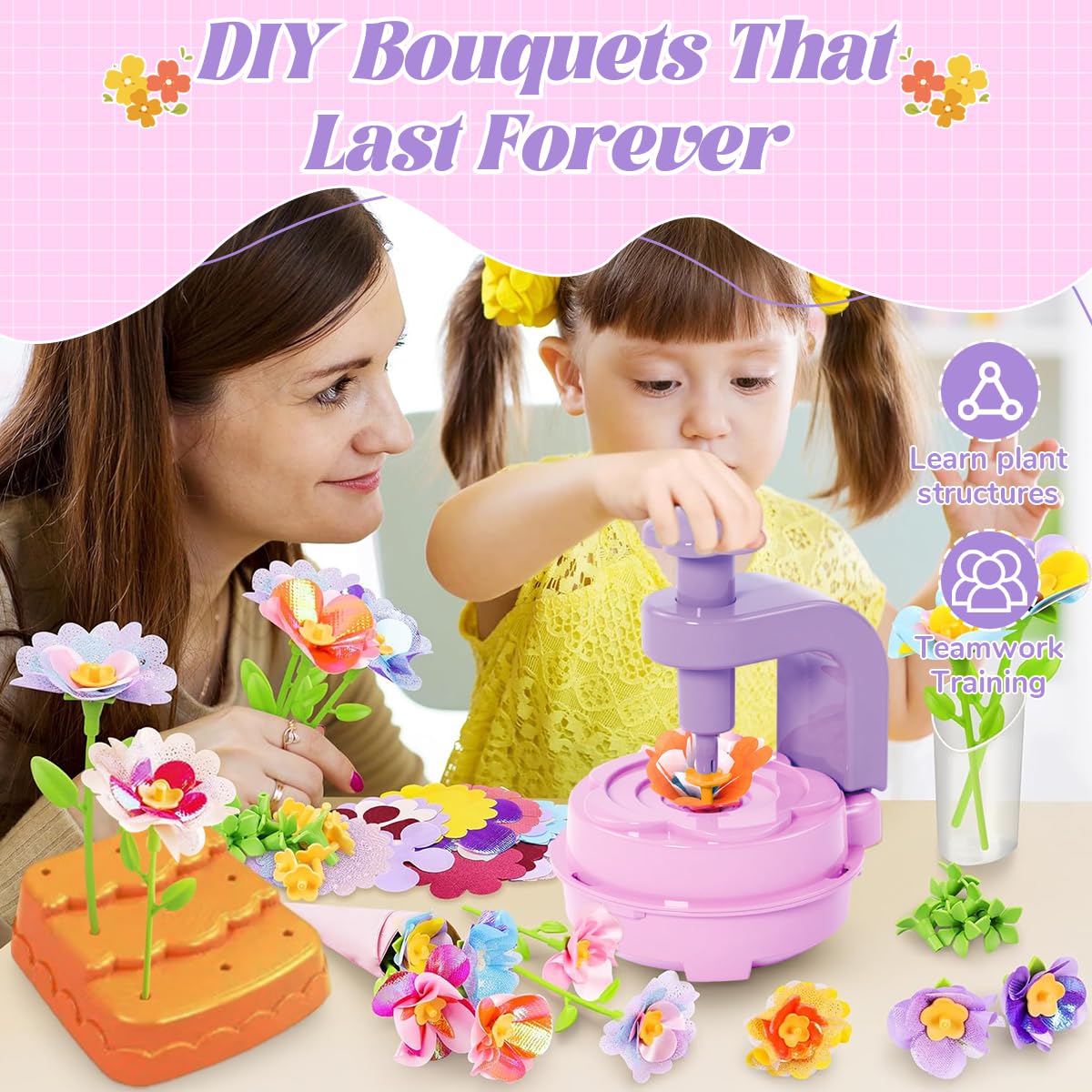 PATPAT Flower Making Kit for Kids with Manual Embossing Machine and Storage Box | Creative DIY Craft Set for Ages 4-8