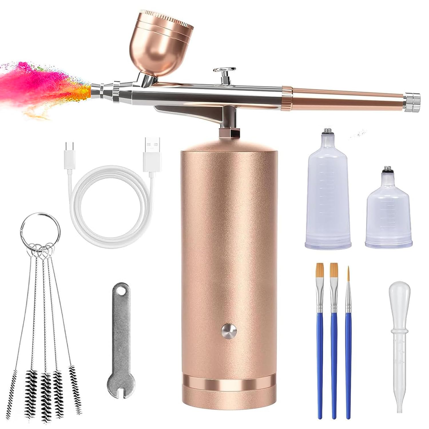 HANNEA Airbrush Kit for Makeup Painting and Cake Decor with 48PSI 0.3mm Nozzle | Rechargeable Cordless Gold Model