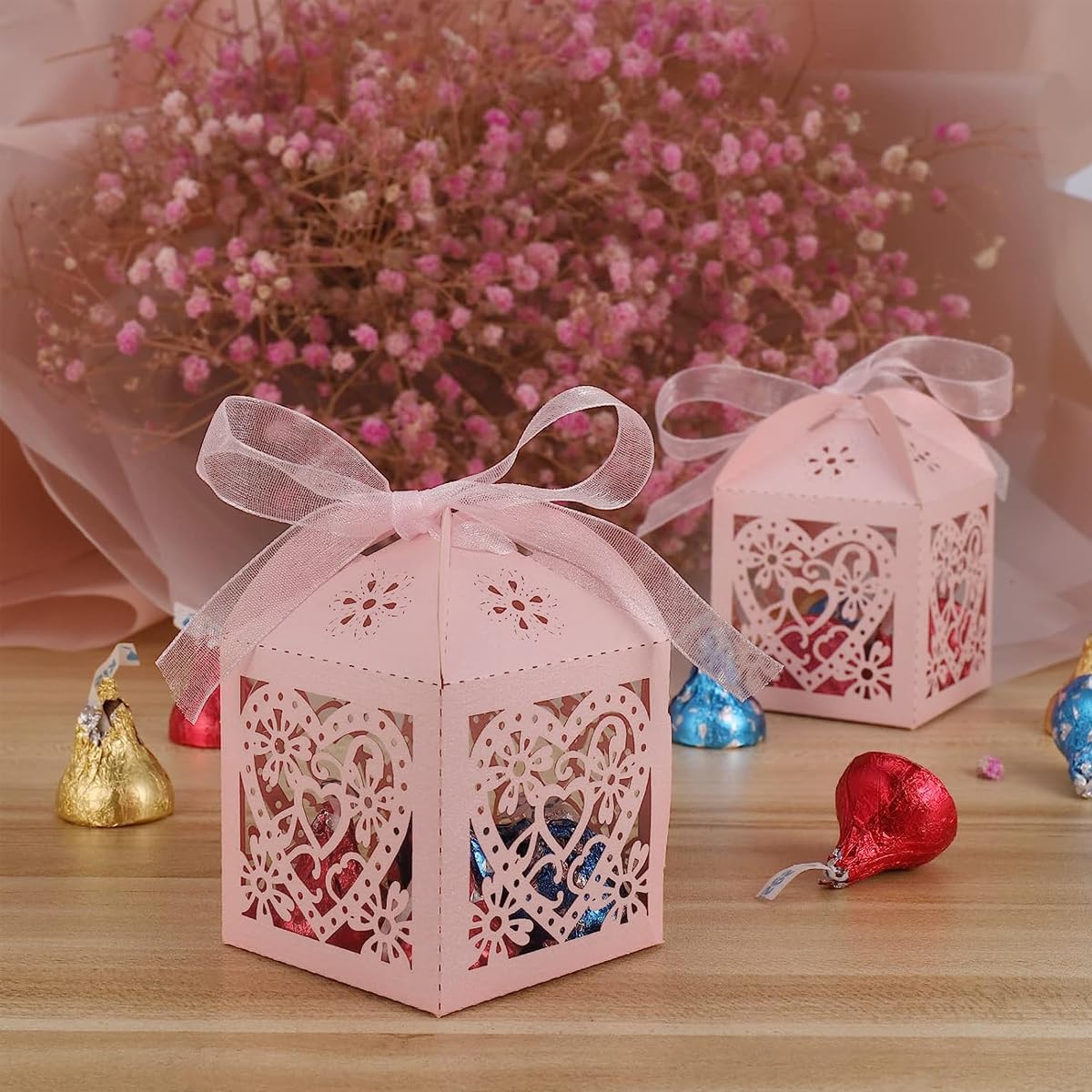 HASTHIP Wedding Favour Boxes for Gifts and Sweets featuring Hollow Cut Design | 50PCS 5x5x7cm