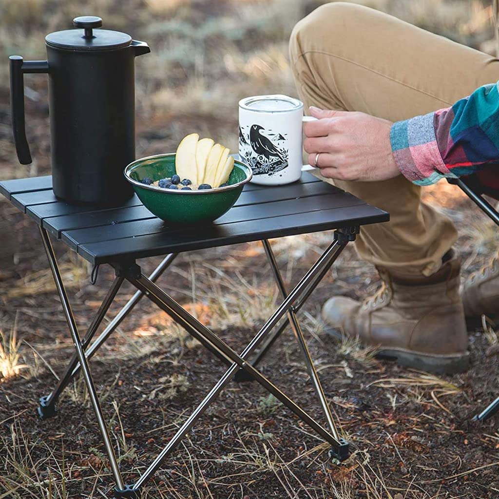 PROBEROS Camping Table for Outdoor and Home Use with 15 in Round Top and Tripod Base | Adjustable 25 cm and 48 cm Heights in Lightweight Titanium Steel