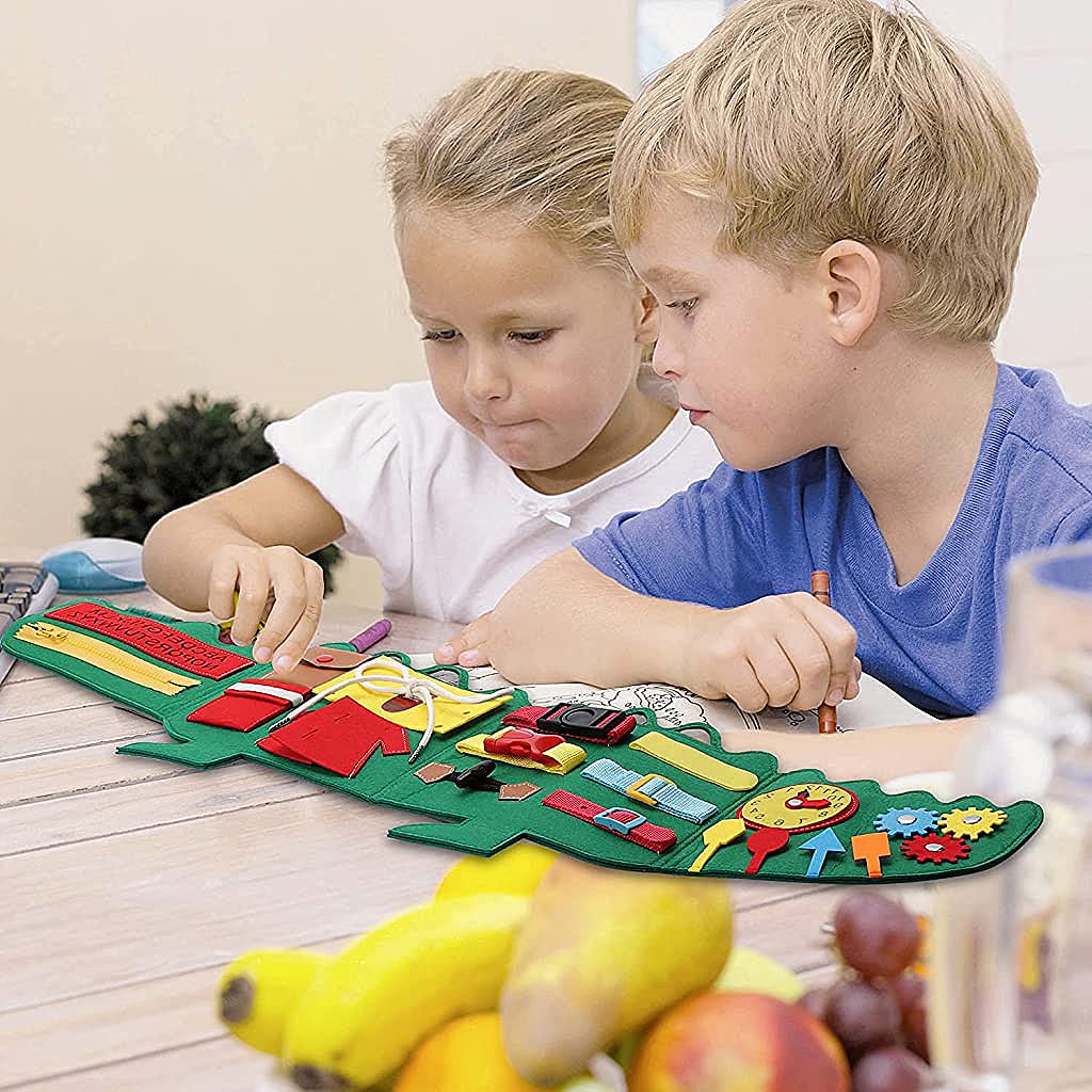 HASTHIP Montessori Toddler Busy Board Toy for Travel with Buckles Zippers Buttons | Learn to Dress Skills