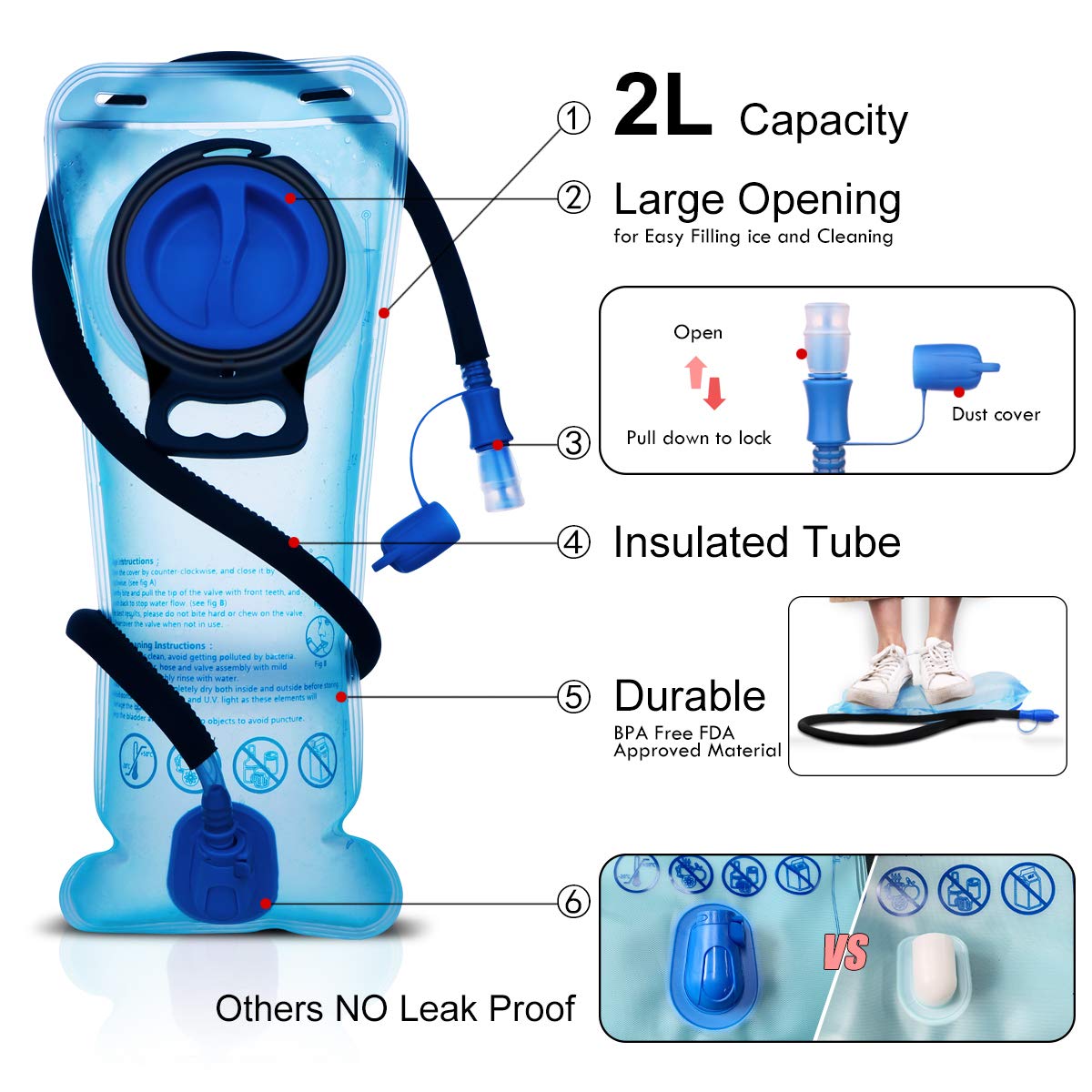 Proberos Trekking Backpack for Hiking and Camping with 2L BPA Free Water Bladder | Lightweight Waterproof Pack