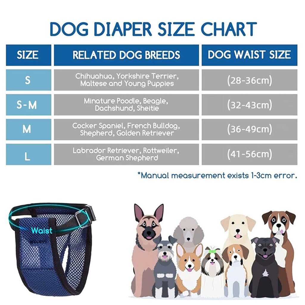 Qpets® Pet Use Breathable Reusable Dog Diapers Female with 3 Absorbption Cotton Pad Comfort Doggy for Puppy L Recommended Waist 15.7-19.2 Inch 2 PCS