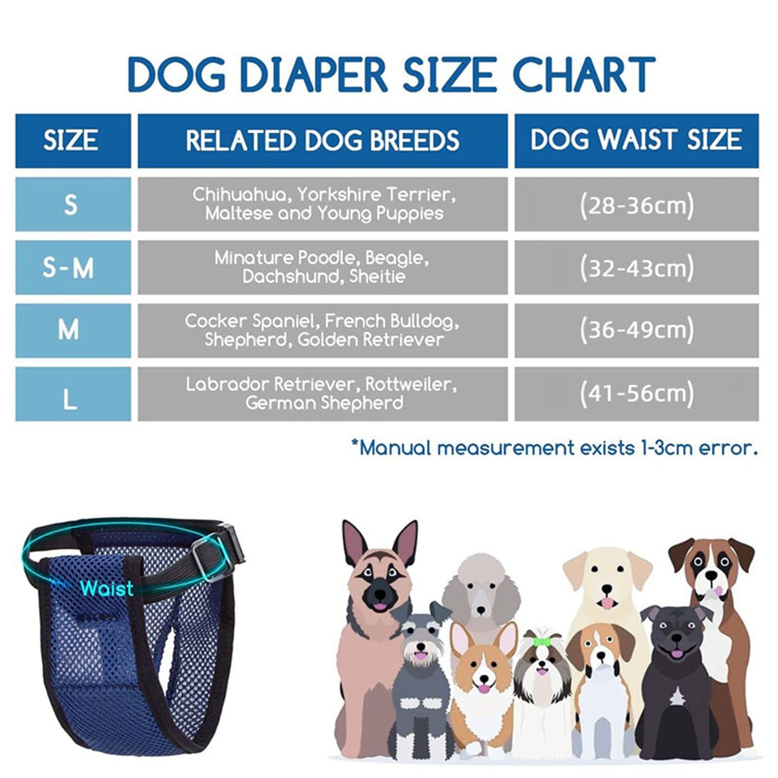 Qpets Dog Diapers Female Reusable for Puppy with 3 Absorption Cotton Pads | Breathable Mesh 3 PCS L 15.7–19.2 in Waist