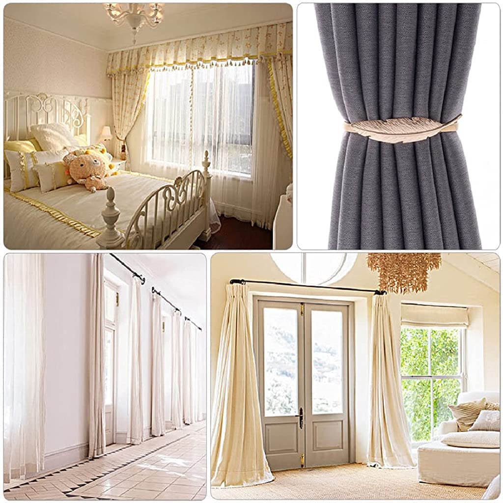 HASTHIP Curtain Tiebacks for Home and Office with 35cm Elastic Alloy Strap featuring Snap Buckle | Gold Feather Decor Pair