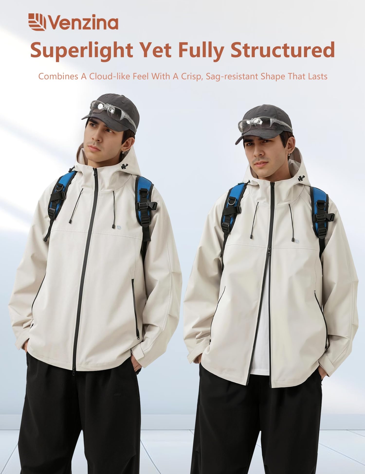 Venzina Men's Waterproof Windbreaker Jacket for Hiking and Cycling with 75D Fabric | Light Khaki