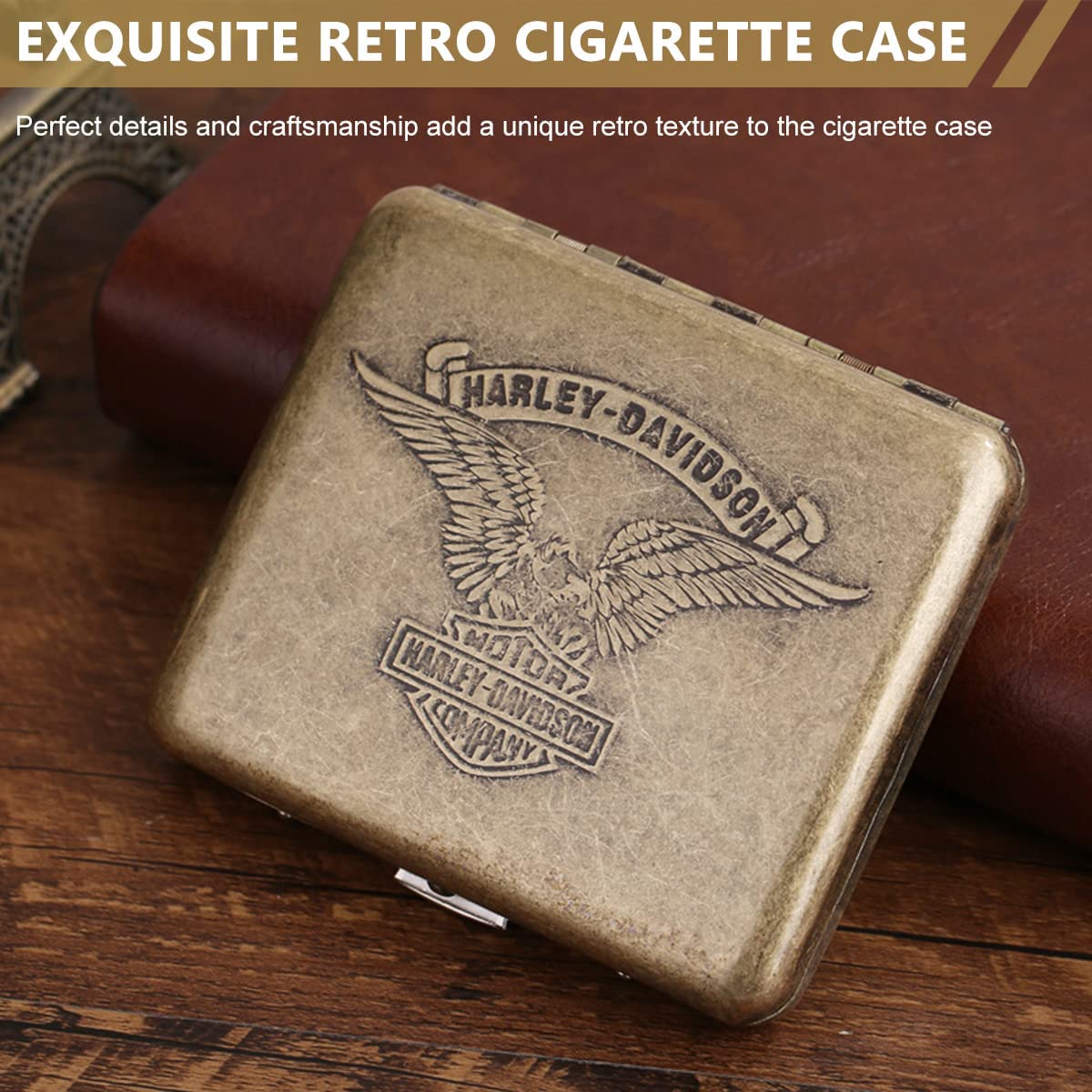 GUSTAVE Vintage Metal Cigarette Case for 20pcs 84mm Cigarettes with Double Spring Clip | Bronze Scratch Proof Gift for Men
