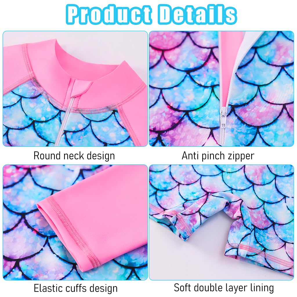 Optifit Swimming Suit for Girls with Long Sleeves and UPF 50+ Mermaid Print | One-Piece Beachwear for Ages 5-6