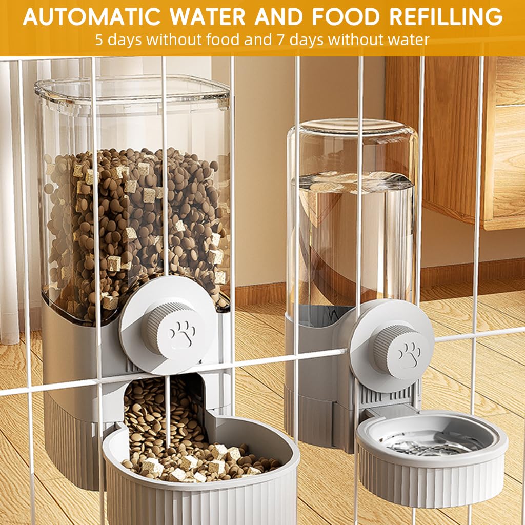 Qpets Auto Cat Feeder with 1200ml Food & 520ml Water Bowls featuring Gravity Feed System | Cage Mounted for Small Pets