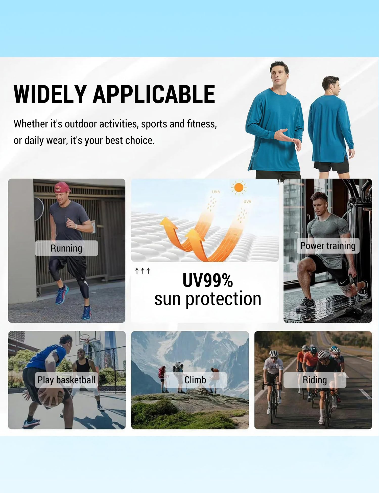 SANNIDHI Men's Crew Neck T Shirt for Running and Daily Wear with Moisture Wicking Fabric | Peacock Blue Long Sleeve Pullover