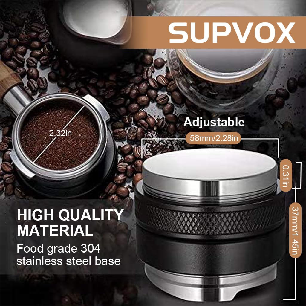 Supvox Coffee Tamper for Espresso with Dual Side Adjustable Depth 58mm Stainless Steel Tool