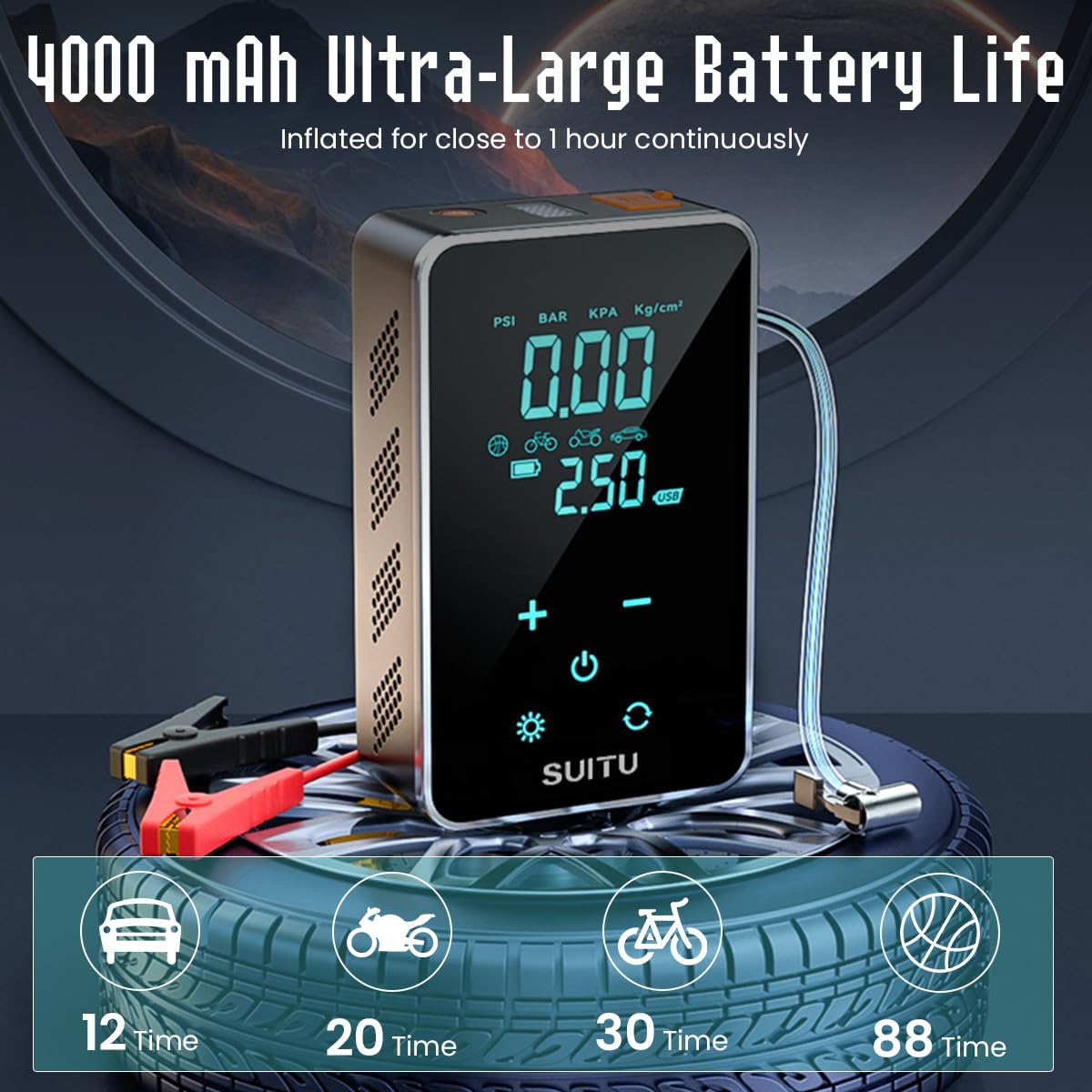 STHIRA Portable Cordless Tire Inflator for Car featuring 150 PSI 36L/min Speed & Touch Screen