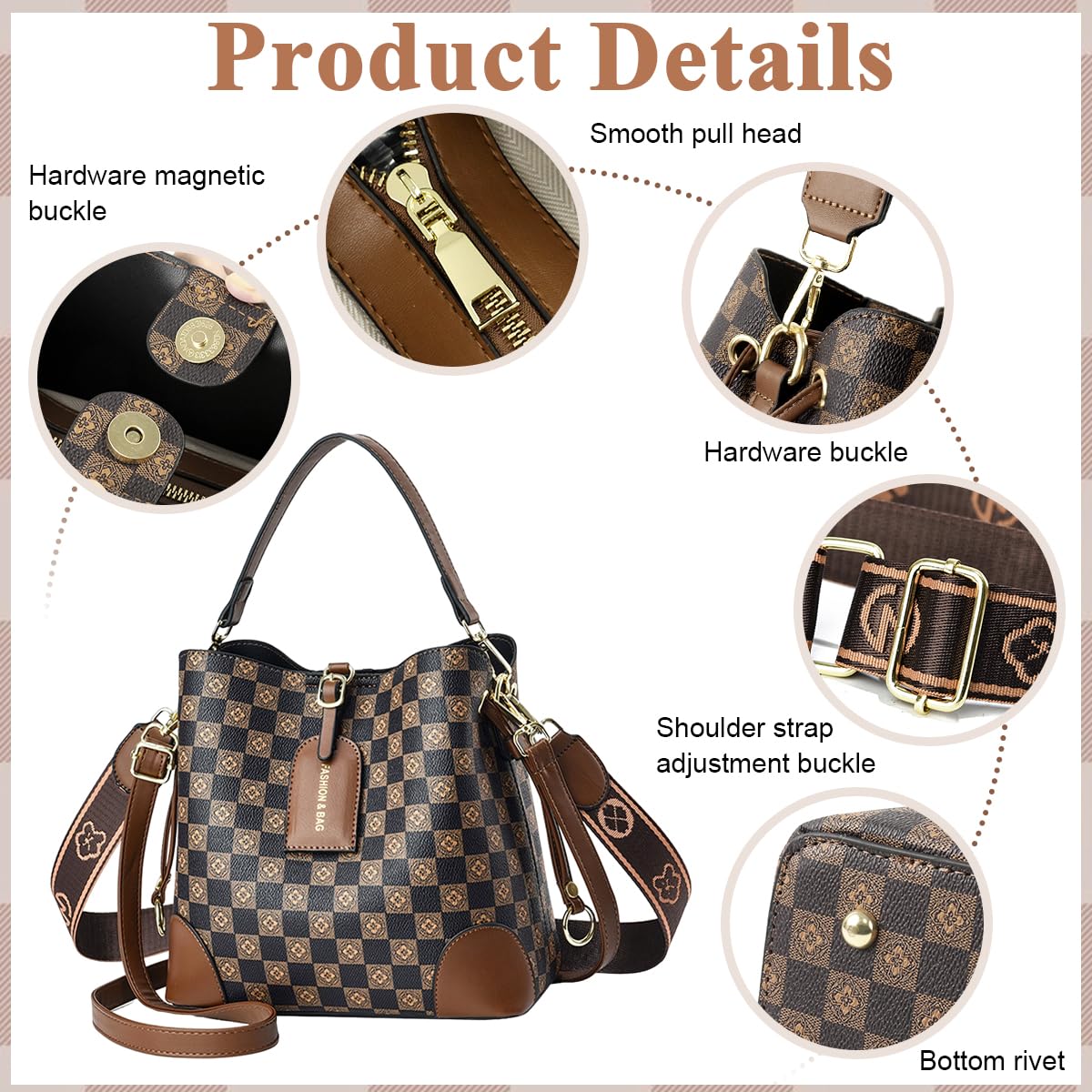 PALAY Cross Body Bag for Women with Two Adjustable Straps and PU Leather Bucket Design