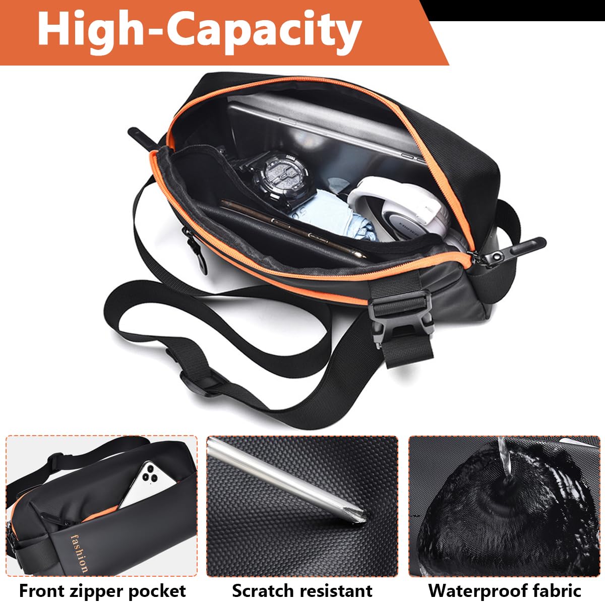 GUSTAVE Waist Bag for Travel and Sports with Adjustable Strap | Waterproof Oxford Chest Pack