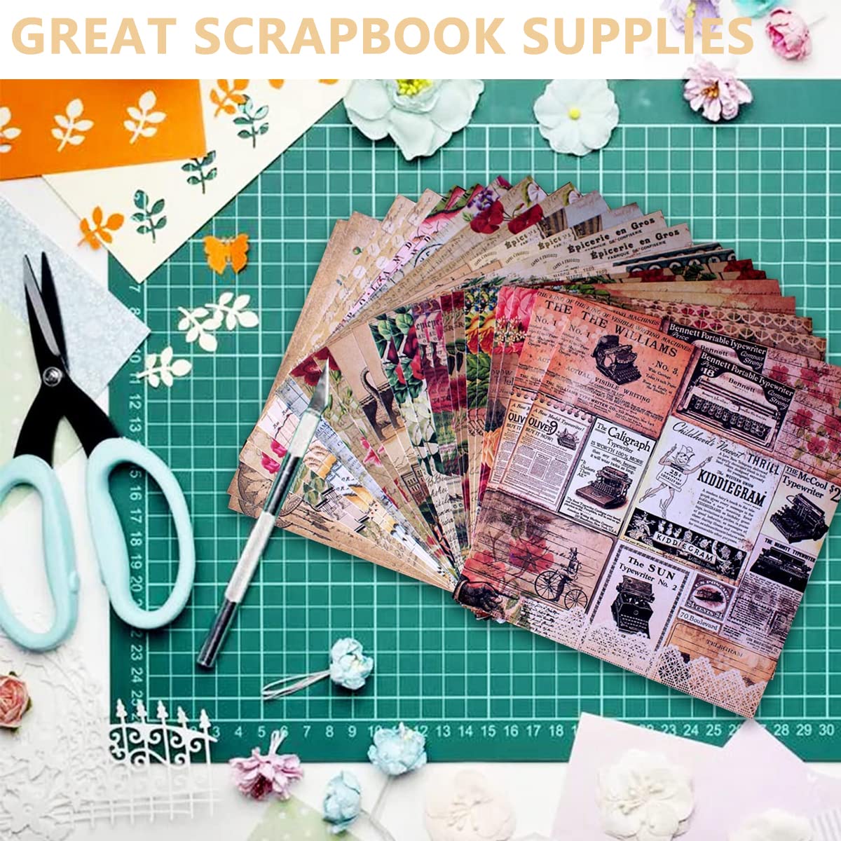 HASTHIP 24 sheet Vintage Scrapbook Paper 6'' Retro Newspaper Scrapbooking Paper Decoration Paper DIY Crafting Paper Journaling Paper DIY Album Decoration Paper Gift Scrapbook Supplies