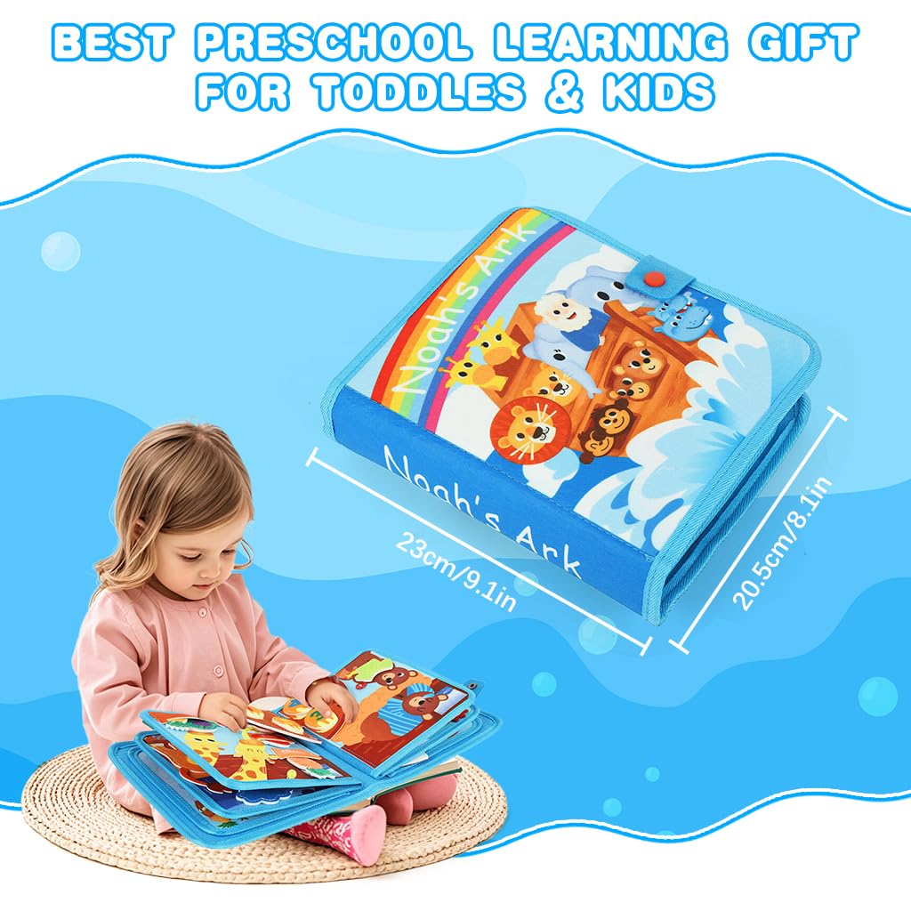 SNOWIE SOFT Noah's Ark Busy Board for Toddlers with 18+ Activities & Finger Puppets | Montessori Travel Toy for Kids 1-3