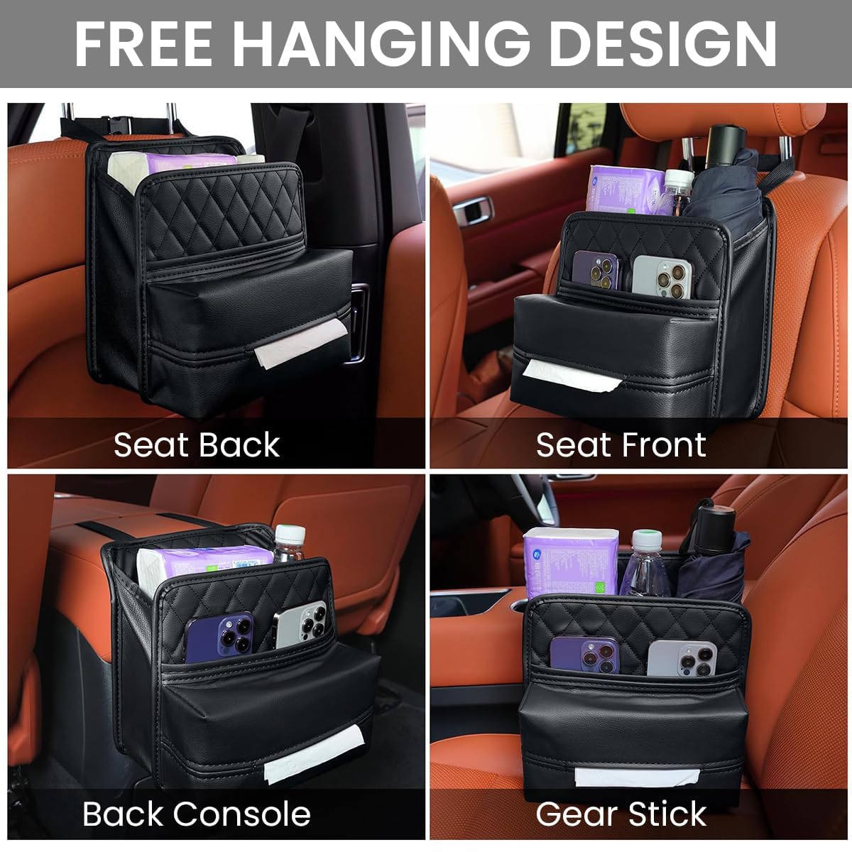 STHIRA PU Leather Car Seat Back Organizer with Tissue Holder for Travel and Storage | Waterproof Multi Pocket Design