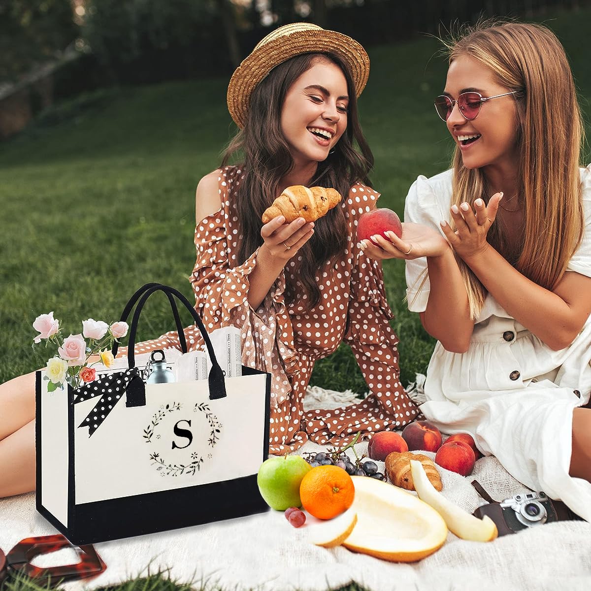 Venzina Canvas Tote Bag for Grocery and Office with Reinforced Handles 43×13×30cm | Chic Letter Print Design for Women