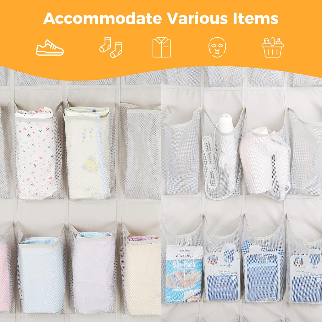 HASTHIP Shoe Organizer for Door Storage with 24 Pockets and 3 Eyelets | Non Woven White Bag