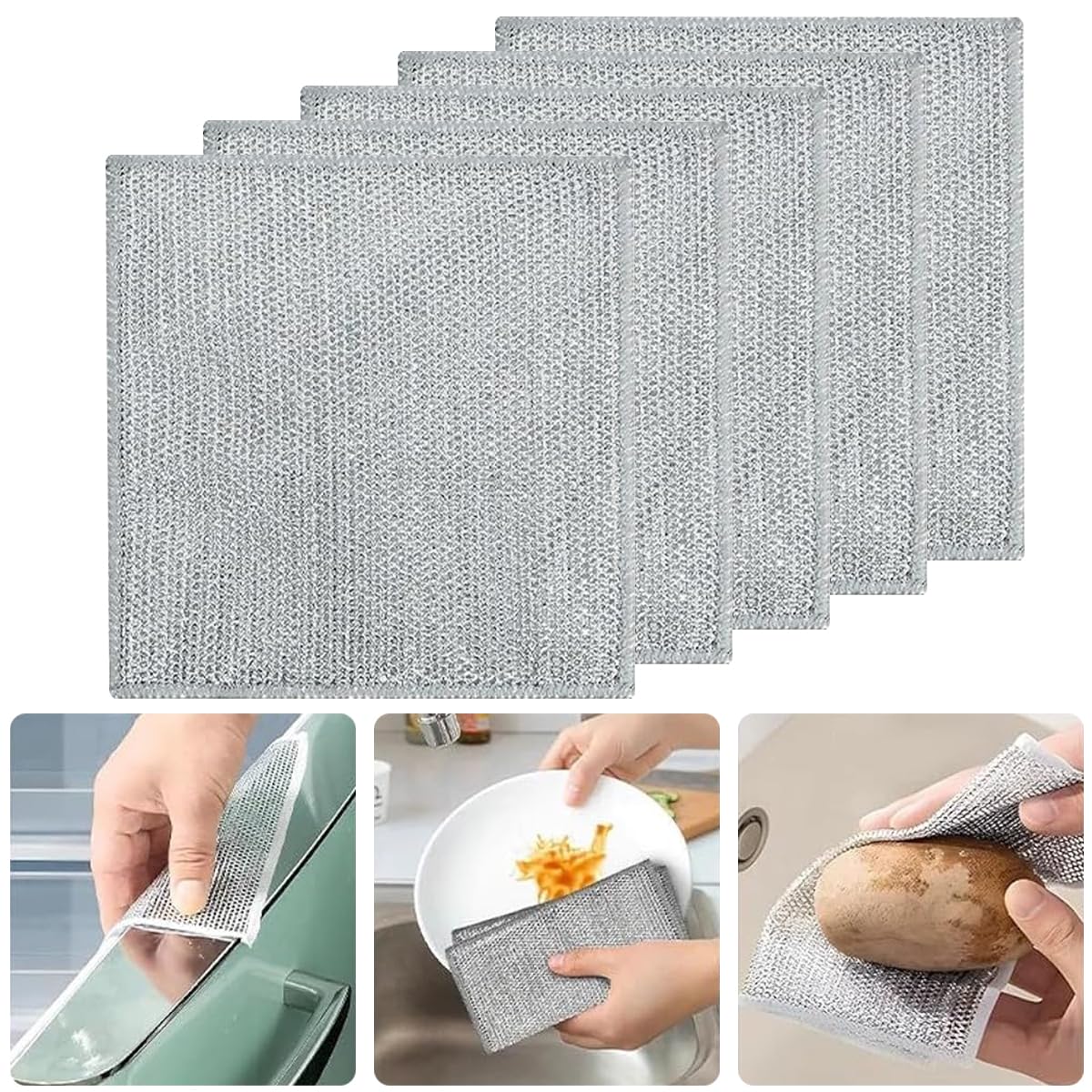 ZIBUYU® Dish Wash Scrub Cloth Soft Metal Mesh Dishwashing Clothes Utensils Cleaning Scouring Pads Non-Scratch Wet and Dry Use Dishwasher Cloth Pads Cloth for Dish Cleaning, Bowl, Pan (7.8 inch) - 5